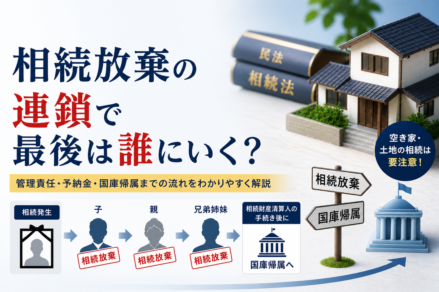 相続放棄の連鎖と国庫帰属までの流れを示した図